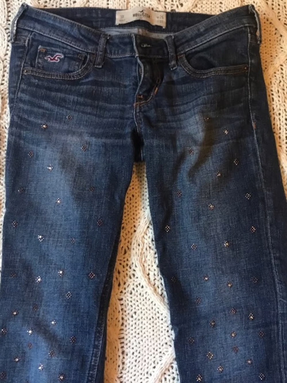 y2k dark blue wash jeweled skinny jeans low rise waisted 2k Hollister 2000s  -